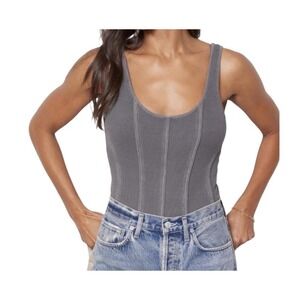 AGOLDE ELNA  bodysuit Women's Large Gray Stretch sleeveless Summer‎ Beach Resort